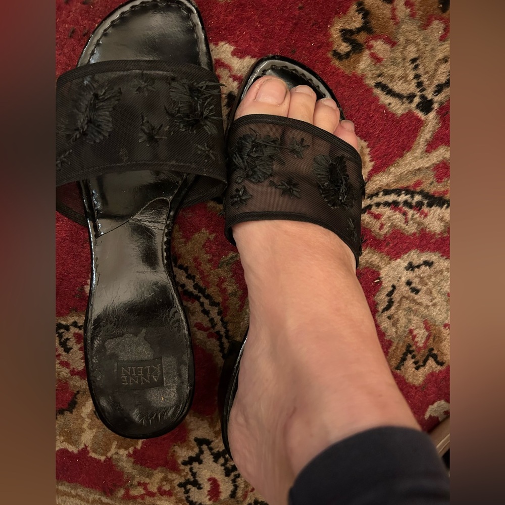 Pretty, Black, Anne Klein, Mesh Sandals, Size 7.5
